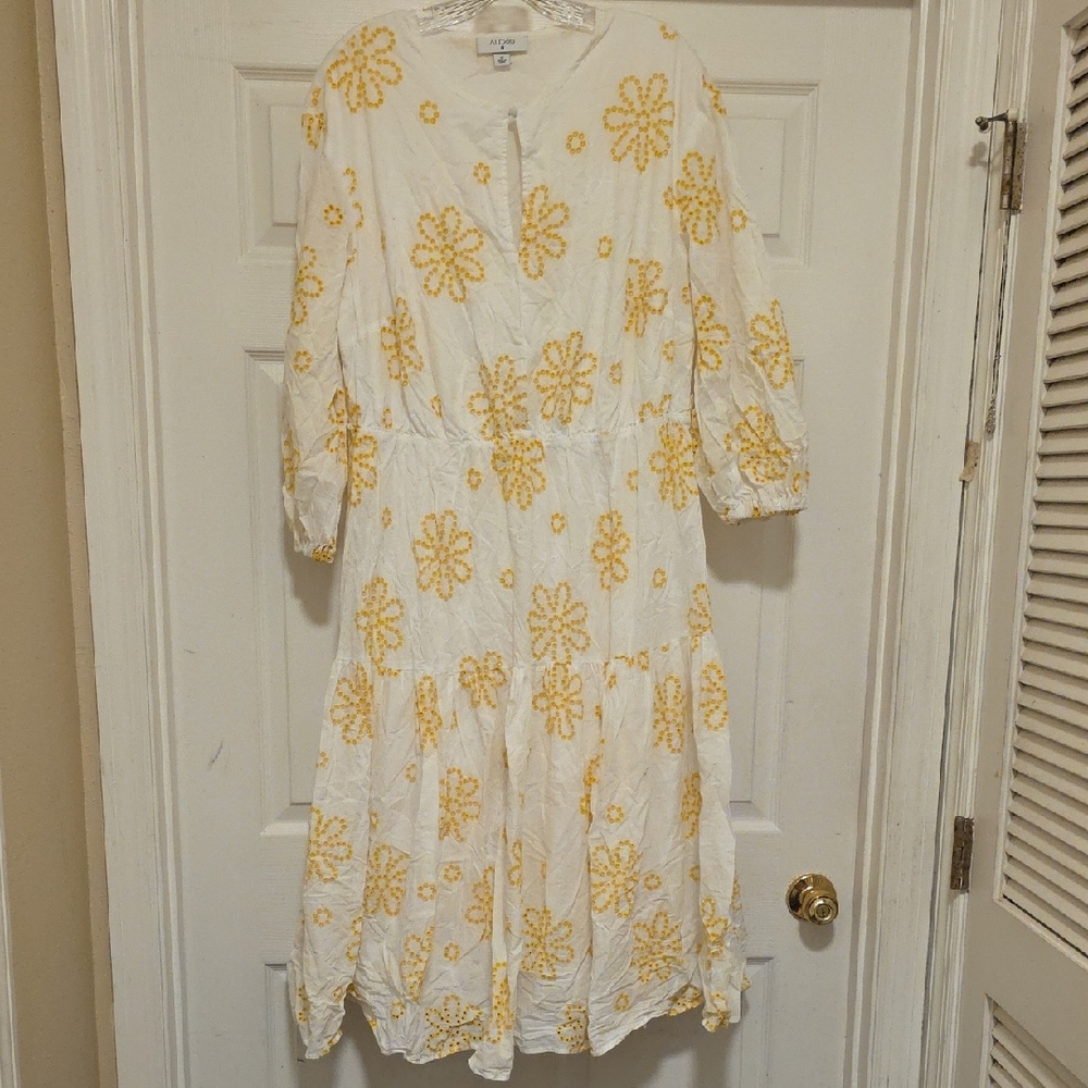 Love Tree Long Sleeve Dress with Yellow Floral Pattern